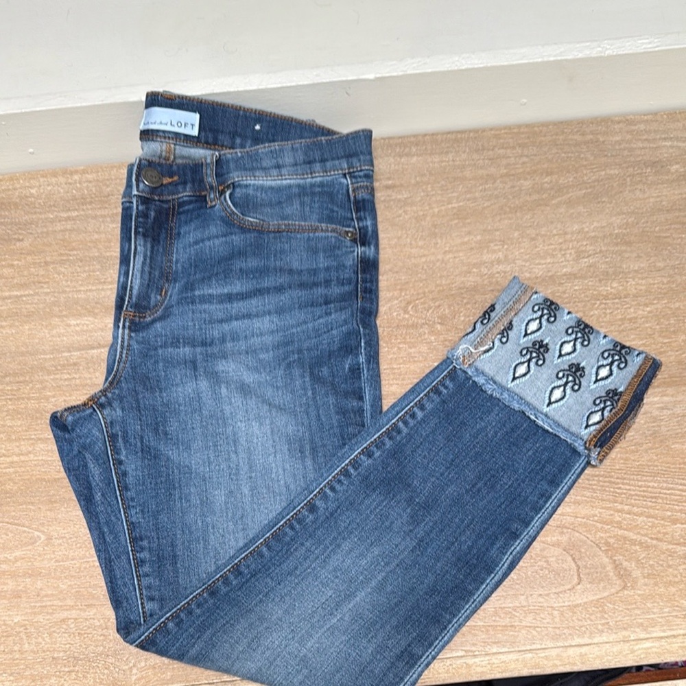 Petite LOFT Modern Skinny Jeans with Embroidered Ankle Cuffs